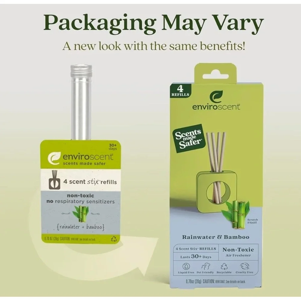 2 Pack Enviroscent Rainwater Bamboo Scent Stix‎ Refills Non-Toxic Air Freshener